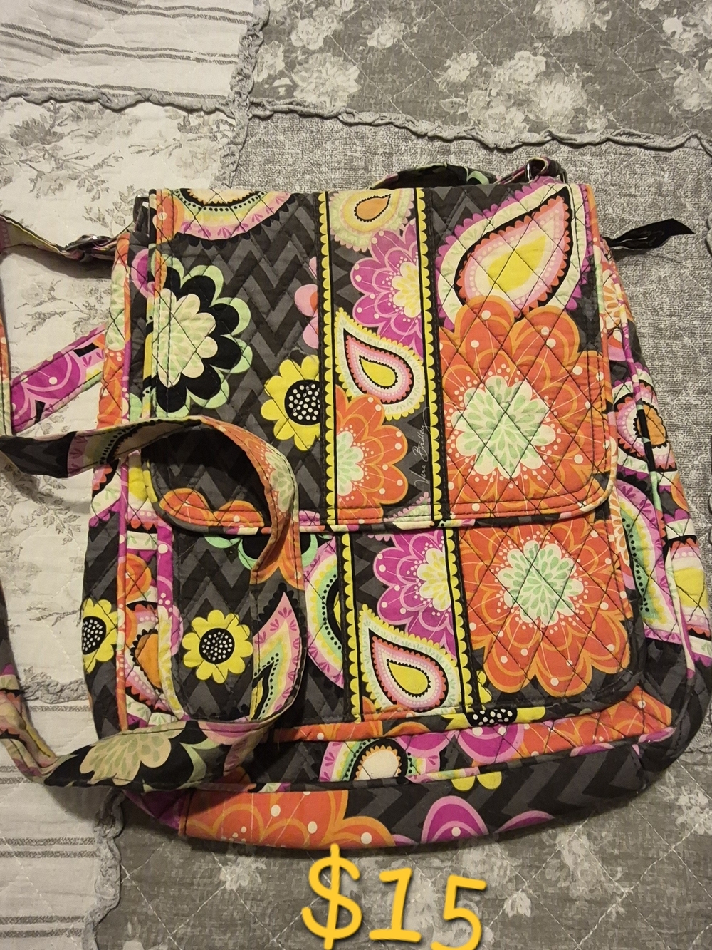 Vera Bradley Black Multi Quilted Floral Backpack